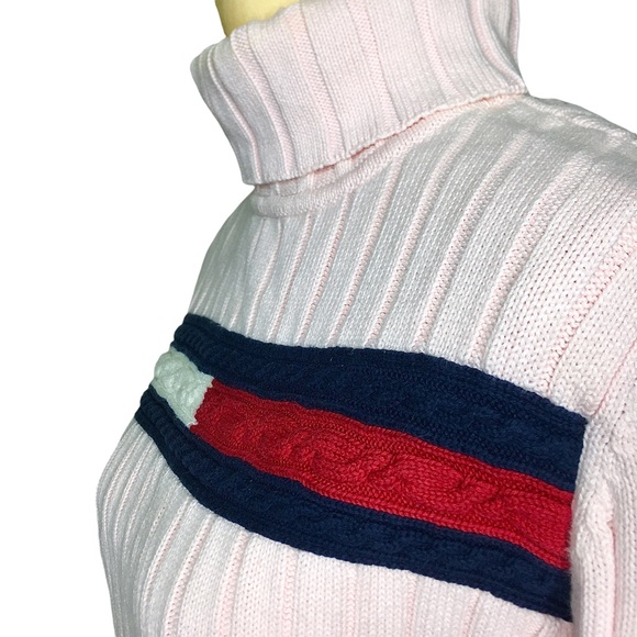 Tommy Hilfiger Turtleneck Sweater with Logo 100% Cotton Pink Size L Vintage - Picture 6 of 6